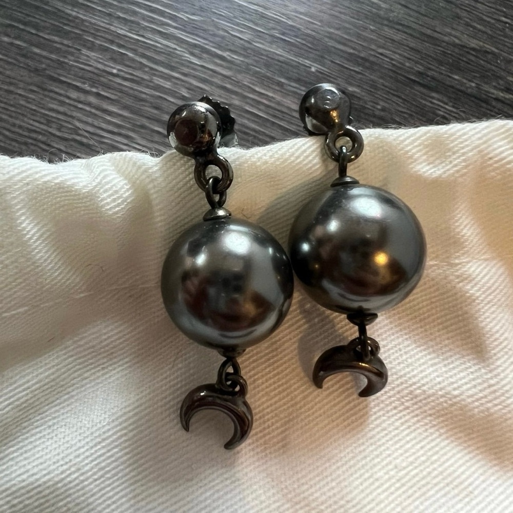 Marine Serre Black Pearl Drop Earrings